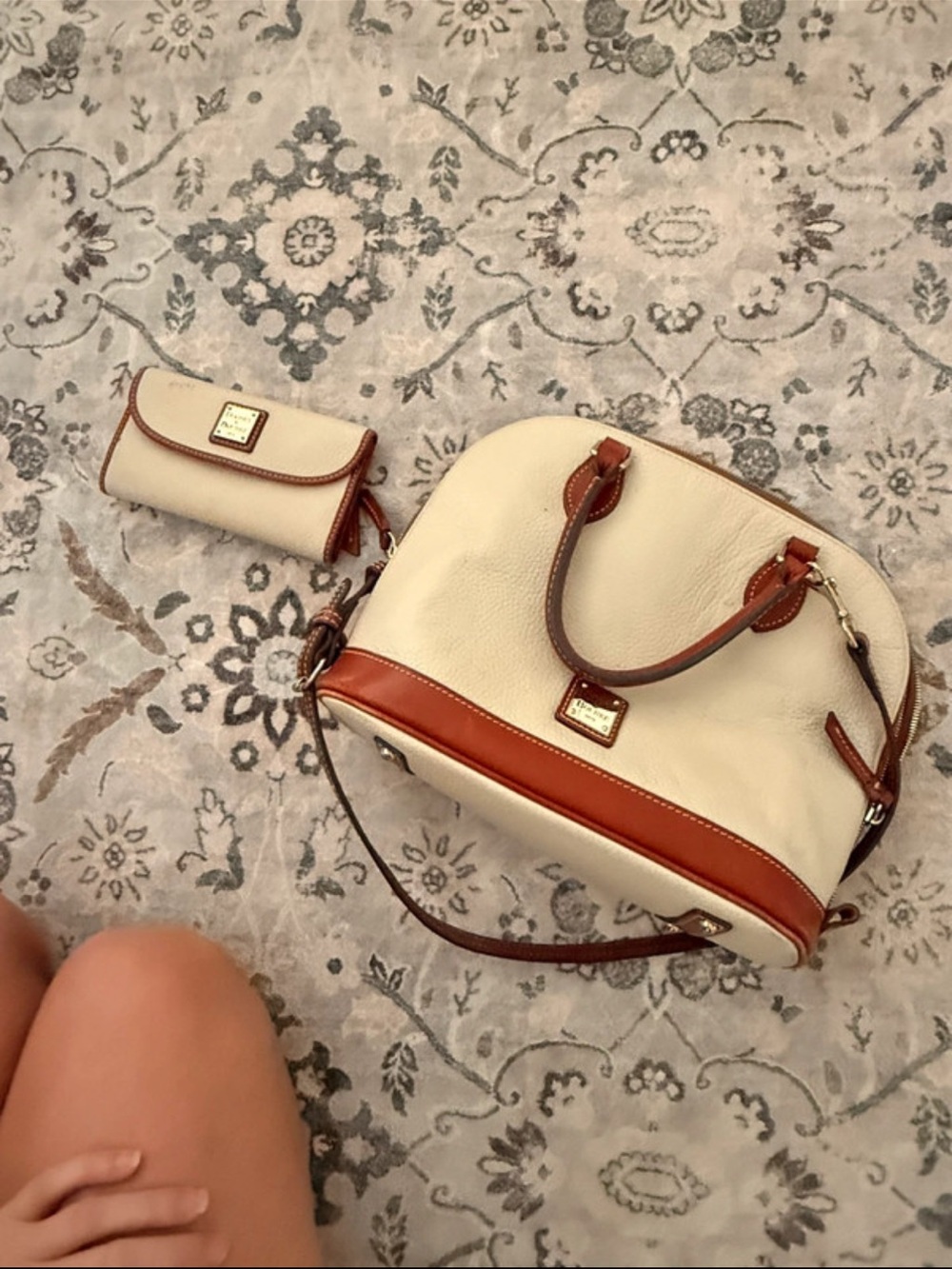 Dooney & Bourke Cream and Brown Leather Satchel with Matching Wallet